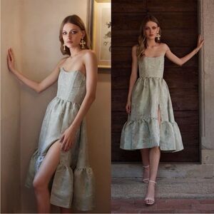 V. Chapman Virginia Midi Dress Sage Green Windsor Brocade NEW with tags